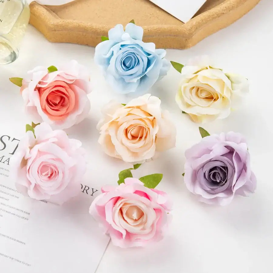 Pastel multicolor silk artificial flowers 100pcs wedding decor