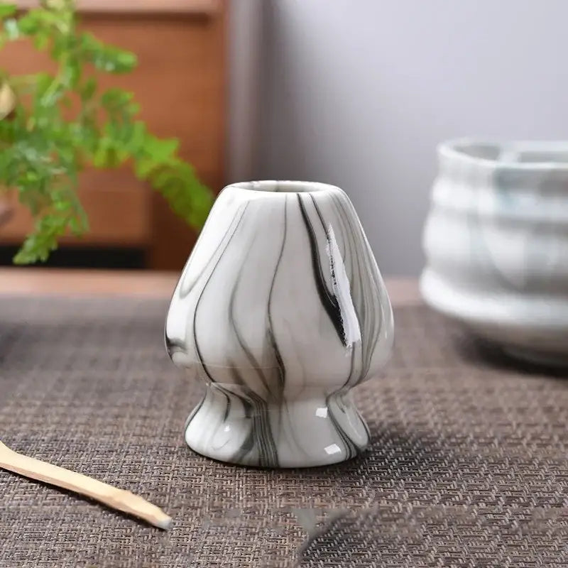 Pastel pink and yellow ceramic matcha whisk stand kitchen set