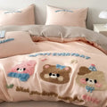 Pastel pink cartoon embroidery cotton bedding set for bedroom