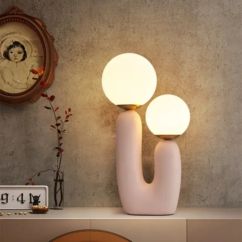 Pastel pink glass ball table lamp bedroom dual glowing spheres