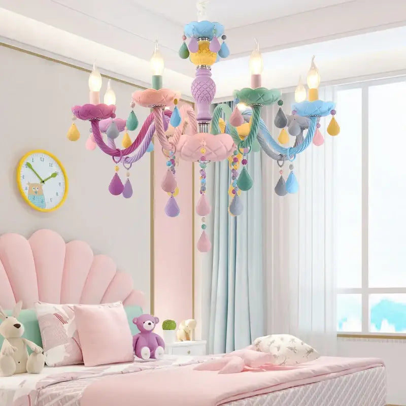 Pastel rainbow decorbites crystal candle chandelier bedroom light