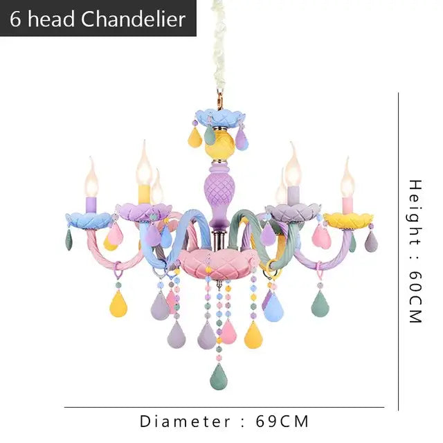 Pastel rainbow decorbites crystal candle chandelier bedroom light