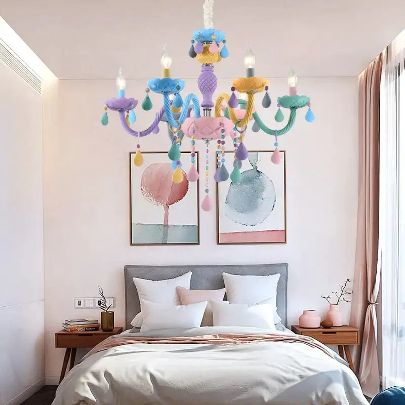 Pastel rainbow decorbites crystal candle chandelier bedroom light