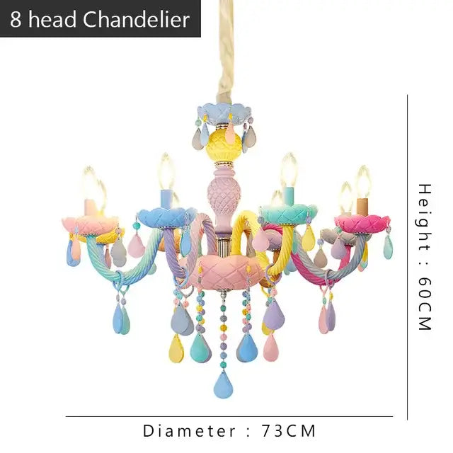 Pastel rainbow decorbites crystal candle chandelier bedroom light