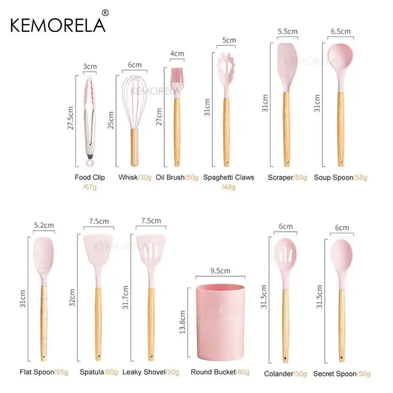 Pastel silicone kitchen utensils set with ceramic cup – kitchen