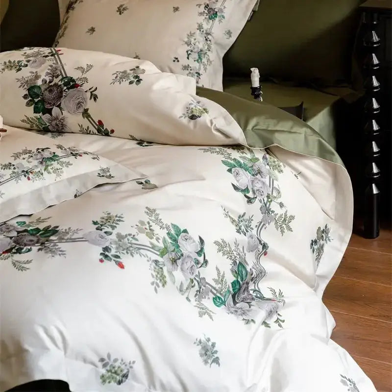 Pastoral olive green & beige 1000tc egyptian cotton bedding set bedroom