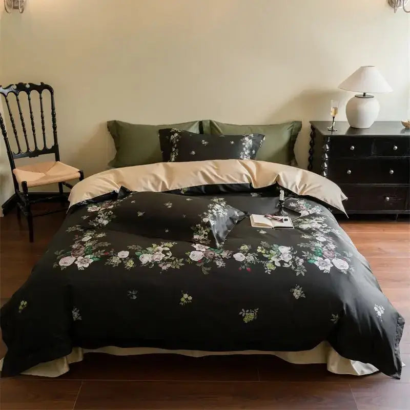 Pastoral olive green & beige 1000tc egyptian cotton bedding set bedroom