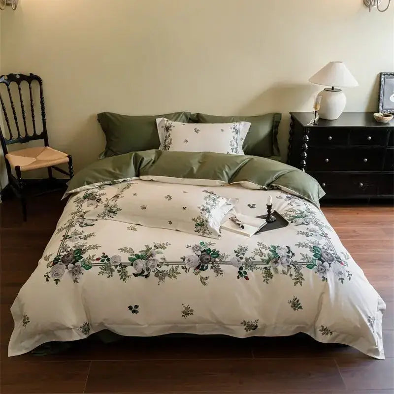 Pastoral olive green & beige 1000tc egyptian cotton bedding set bedroom