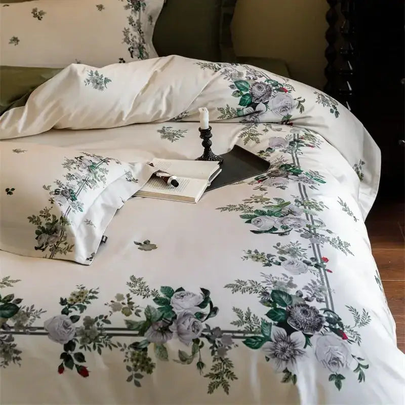 Pastoral olive green & beige 1000tc egyptian cotton bedding set bedroom