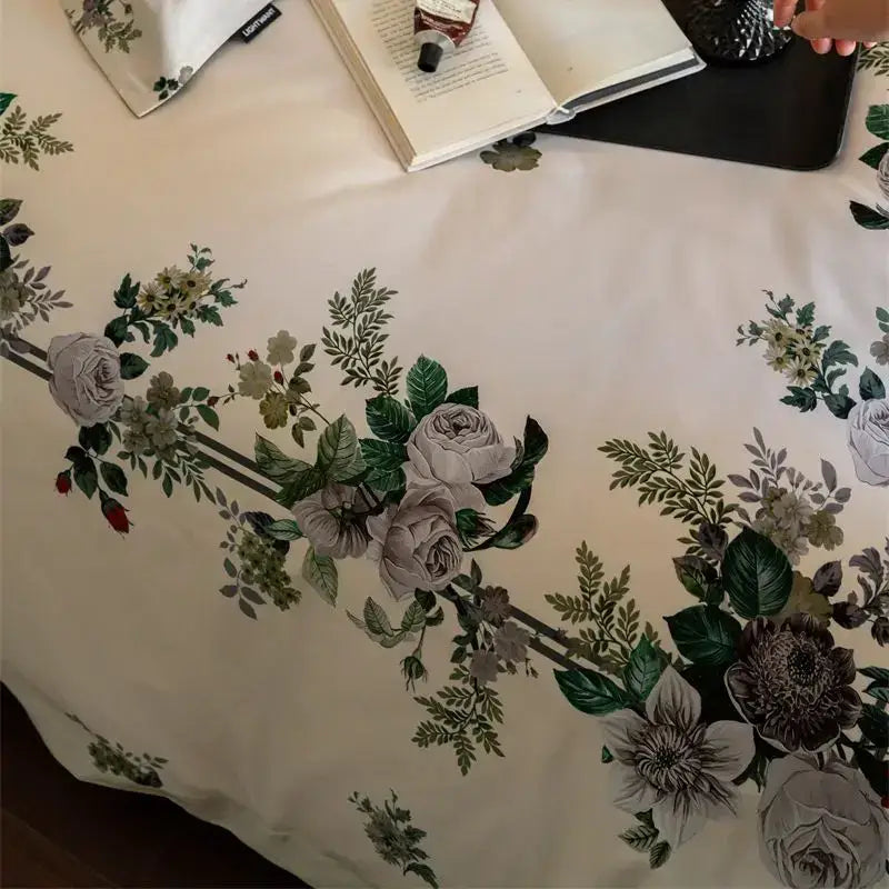 Pastoral olive green & beige 1000tc egyptian cotton bedding set bedroom