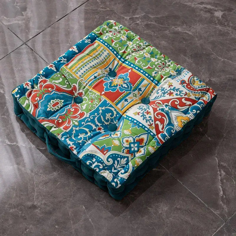 Patchwork bohemian mandala velvet floor cushion reading nook decor