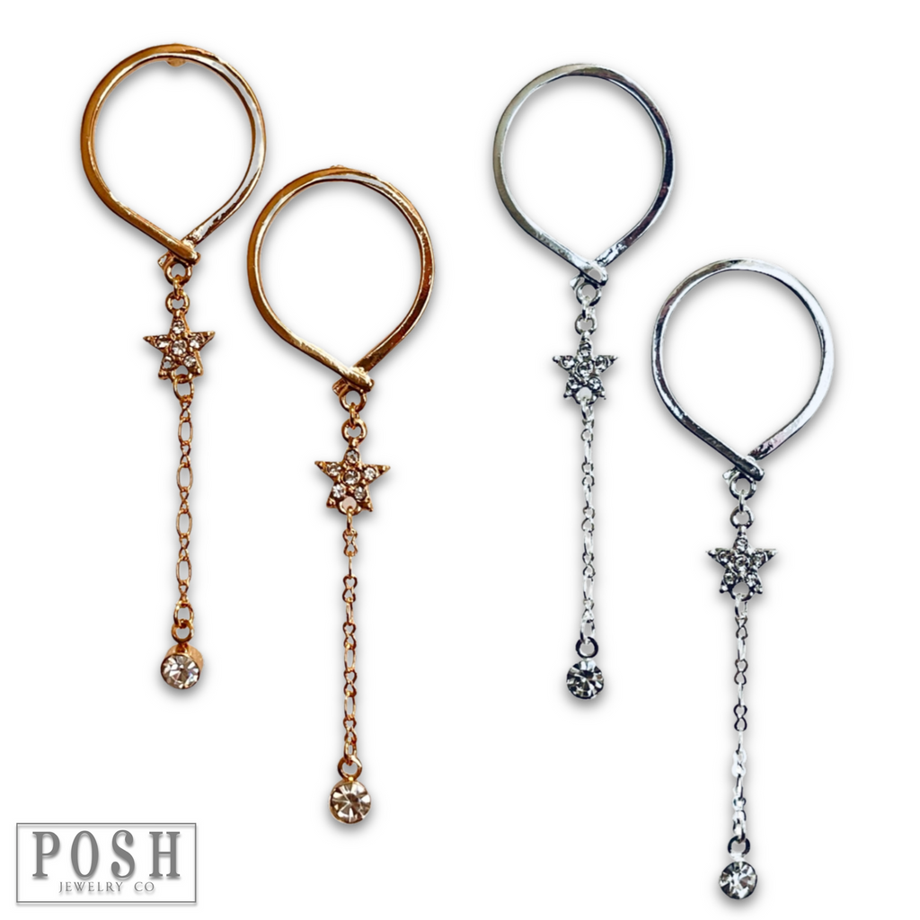 Post earring with star and drop - LC