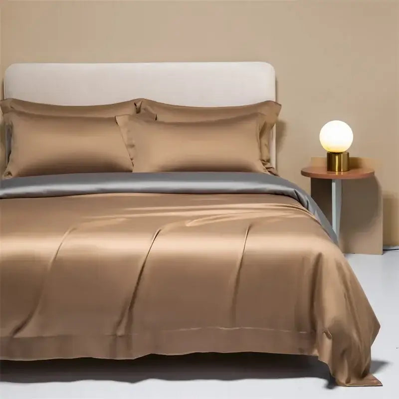 Peach satin cooling cotton solid bedding set for bedroom