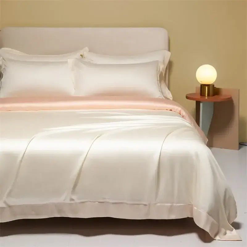Peach satin cooling cotton solid bedding set for bedroom