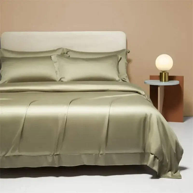 Peach satin cooling cotton solid bedding set for bedroom