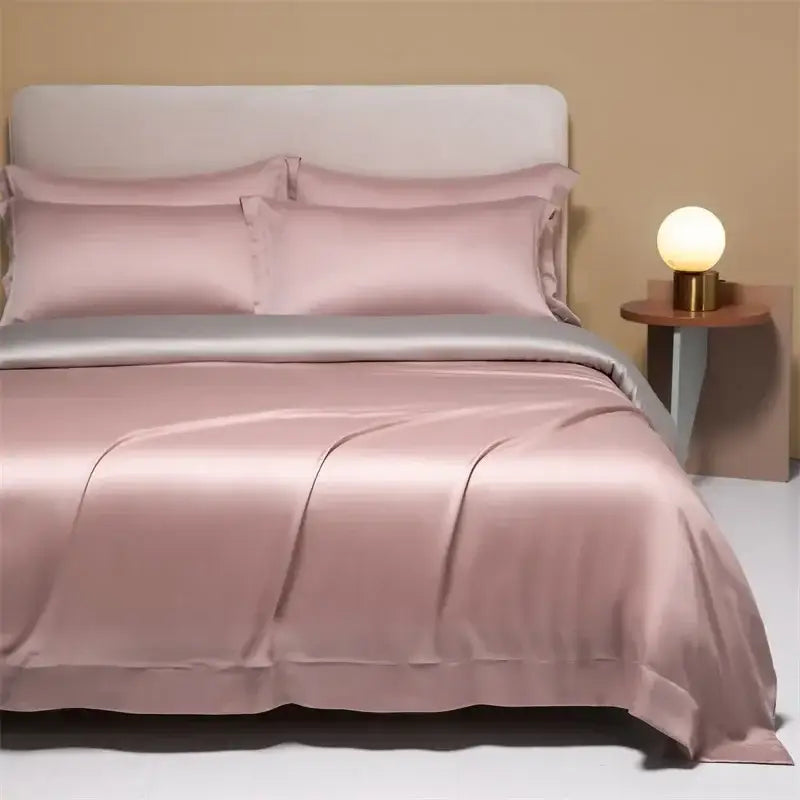 Peach satin cooling cotton solid bedding set for bedroom