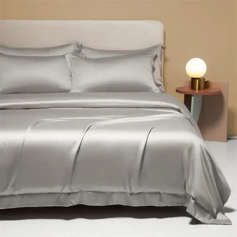 Peach satin cooling cotton solid bedding set for bedroom