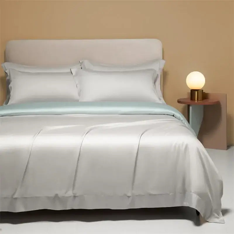 Peach satin cooling cotton solid bedding set for bedroom