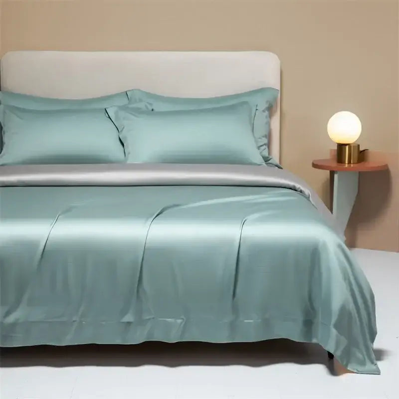 Peach satin cooling cotton solid bedding set for bedroom