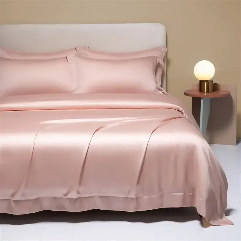 Peach satin cooling cotton solid bedding set for bedroom