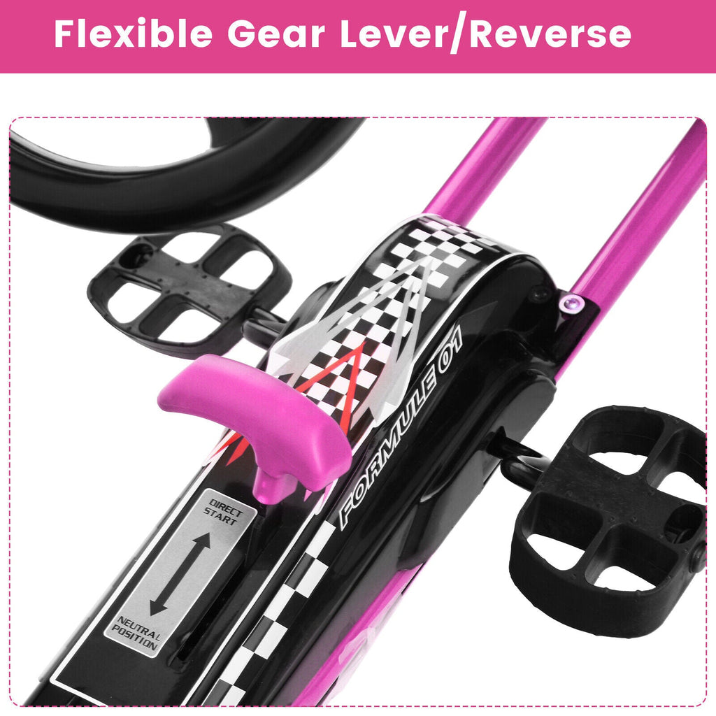Pedal-Powered Pink Go Kart for Kids with Adjustable Seat - 4 Wheels Ride-On Toy