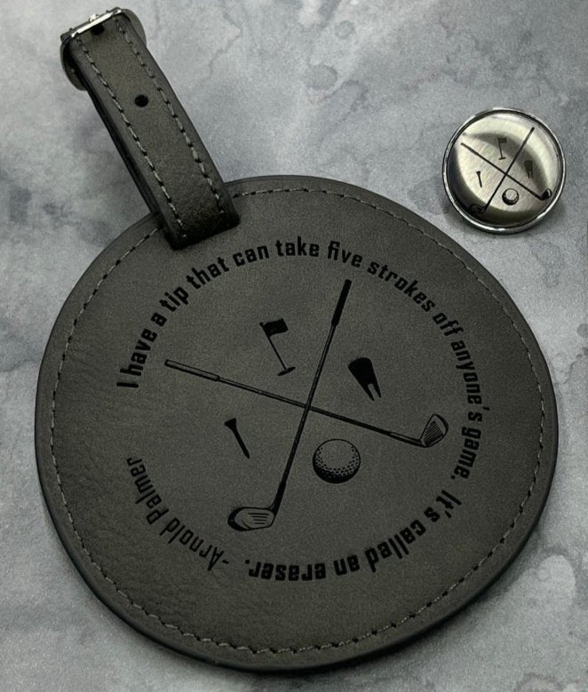 Personalized Golf Gift Set - Leather Tee Holder and Ball Marker