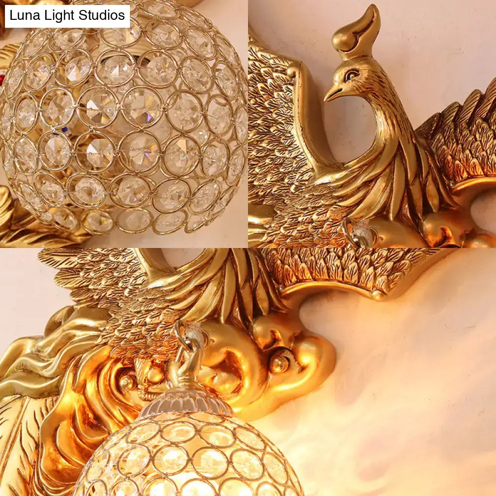Phoenix gold wall lamp with honeycomb crystal dome – living room 110v-120v