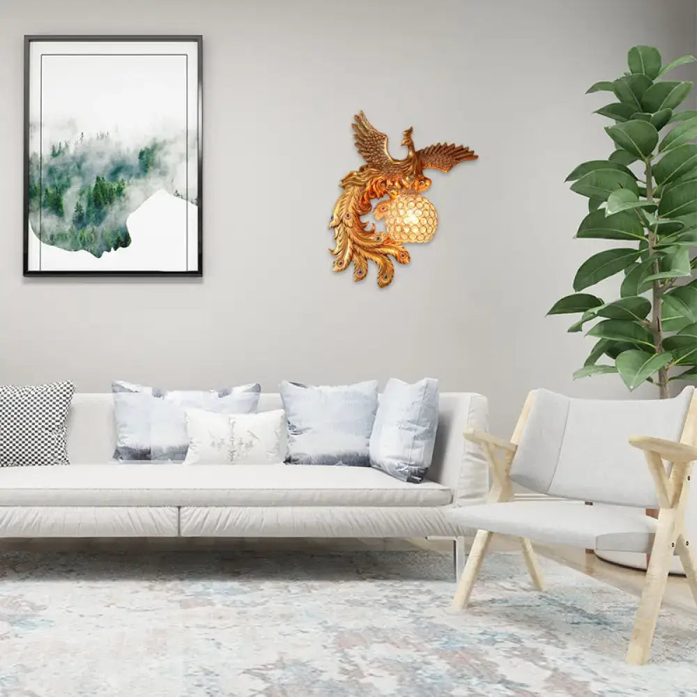 Phoenix gold wall lamp with honeycomb crystal dome – living room 110v-120v