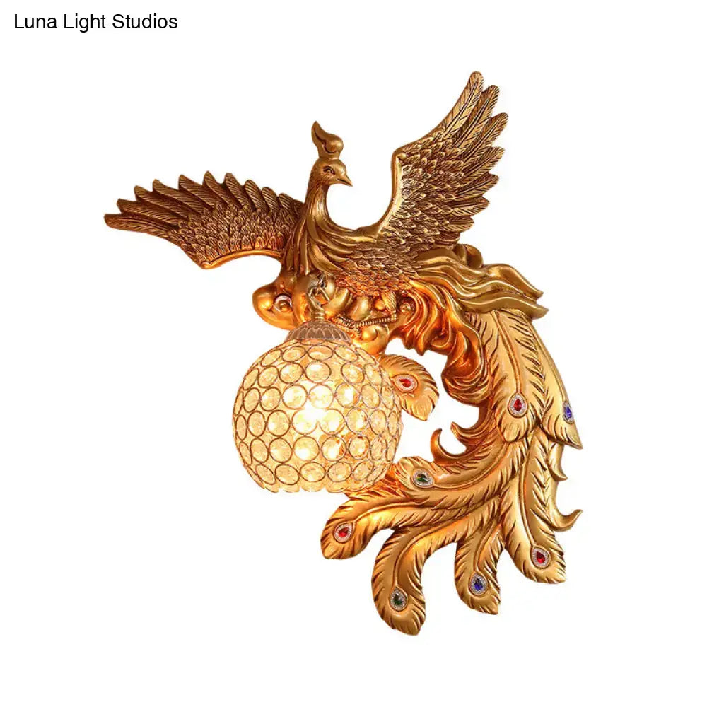 Phoenix gold wall lamp with honeycomb crystal dome – living room 110v-120v
