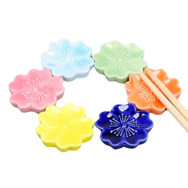Pink and green ceramic sakura chopstick rest dining room decor