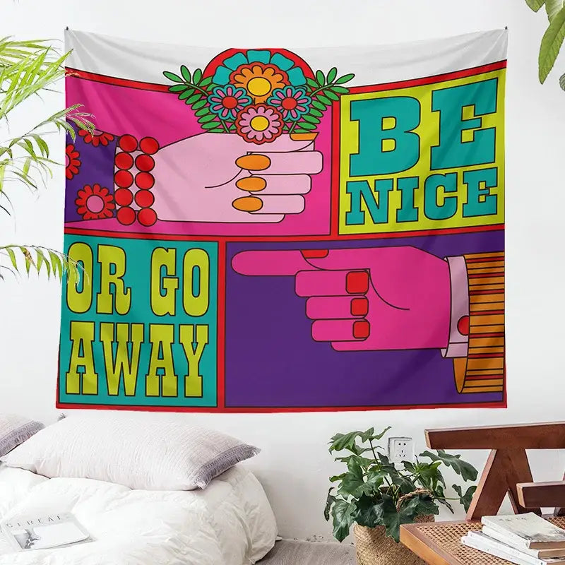 Pink and purple psychedelic hippie tapestry bedroom wall hanging