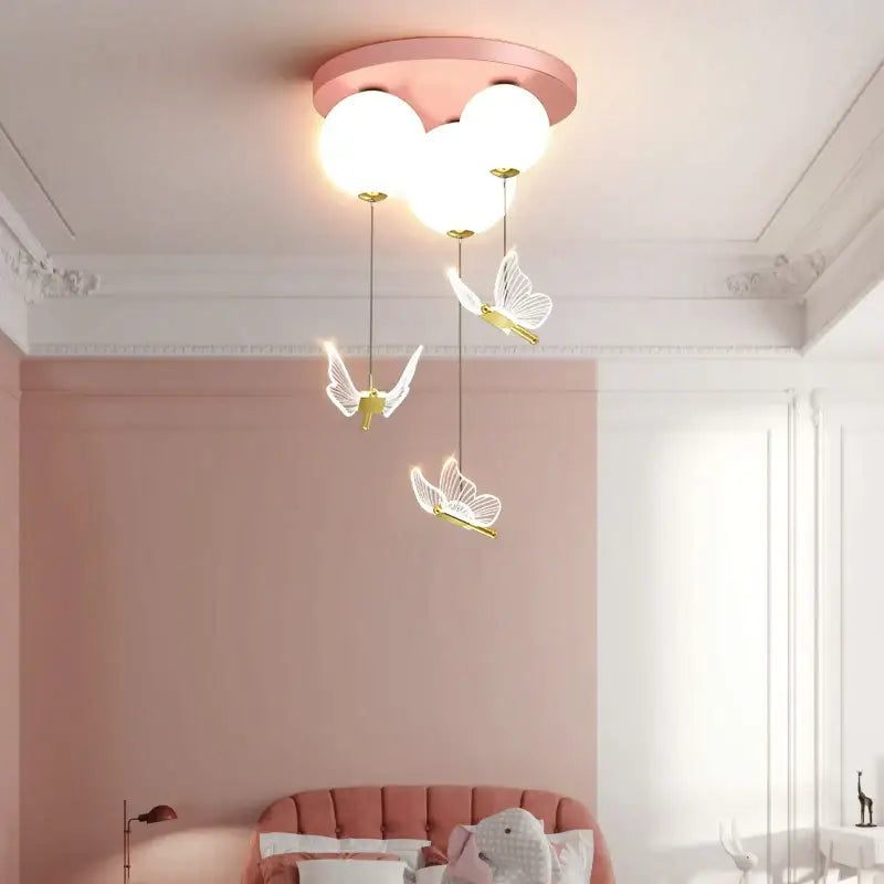 Pink and white butterfly ball ceiling lamp bedroom pendant light