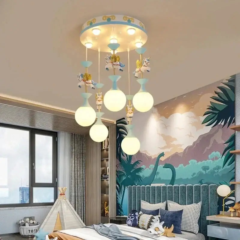 Pink and white unicorn led pendant ceiling light for children room