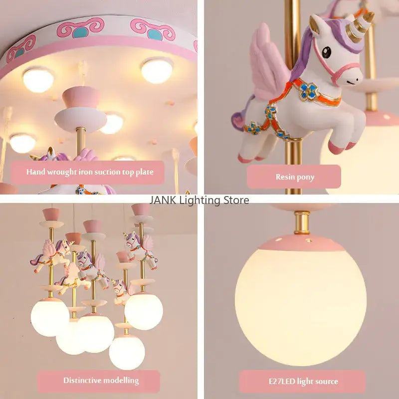 Pink and white unicorn led pendant ceiling light for children room