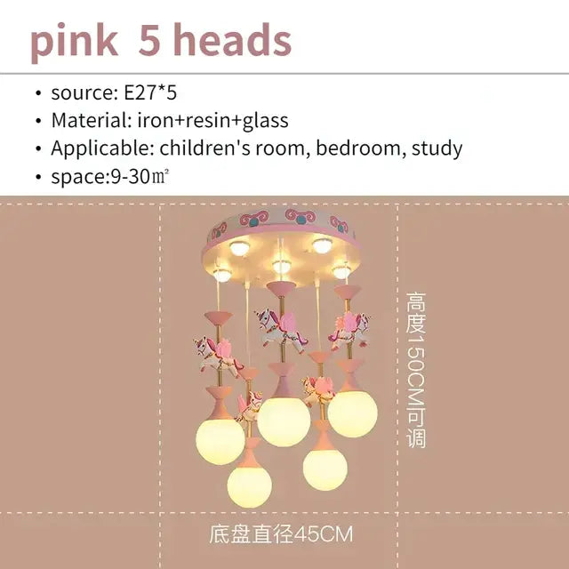 Pink and white unicorn led pendant ceiling light for children room