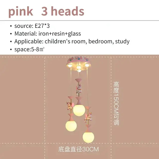 Pink and white unicorn led pendant ceiling light for children room