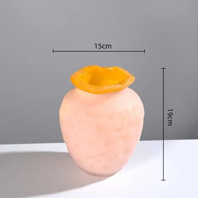 Pink and yellow textured colorful frosted glass vase living room decor