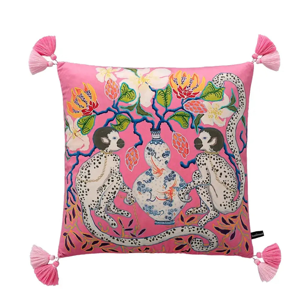 Pink & blue lion dog lumbar pillow cover bedroom tiger decor