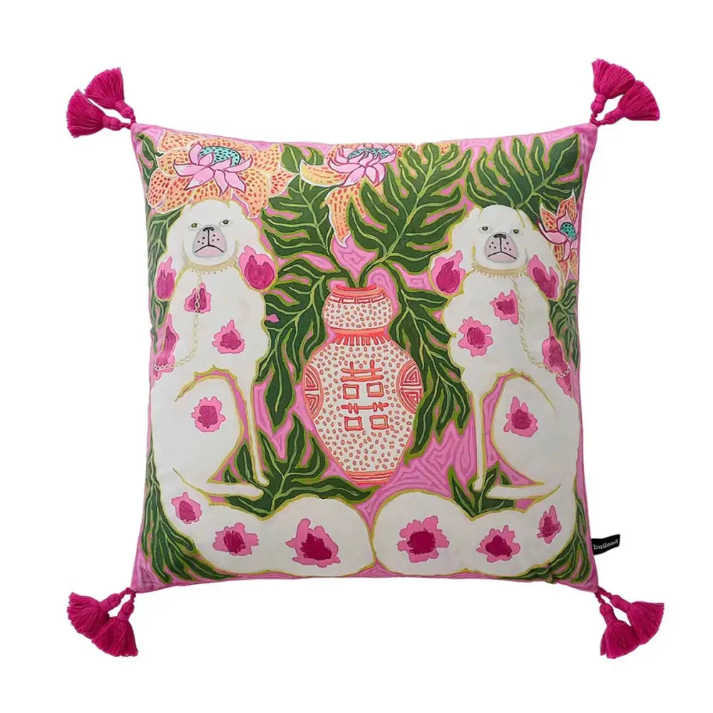 Pink & blue lion dog lumbar pillow cover bedroom tiger decor