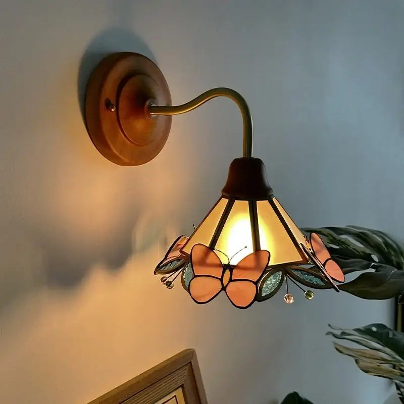 Pink butterfly glass led wall sconce bedroom brass light