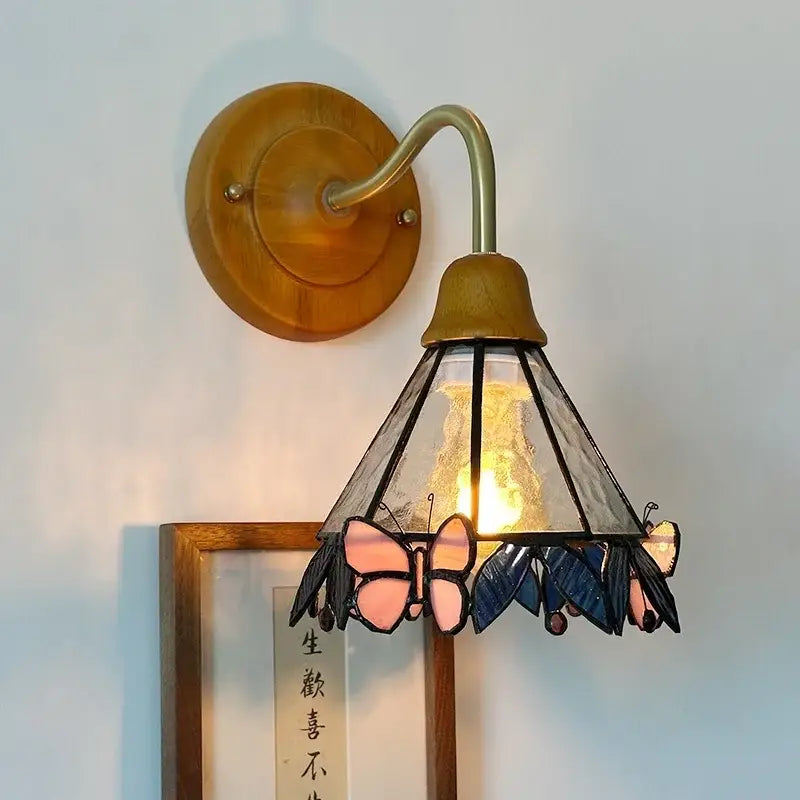 Pink butterfly glass led wall sconce bedroom brass light