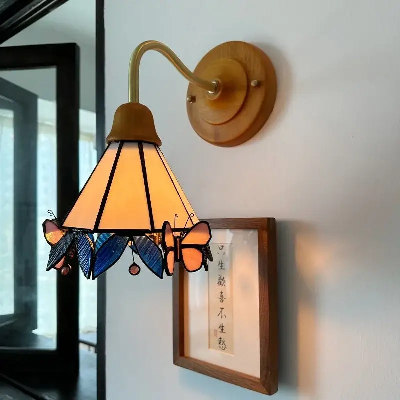 Pink butterfly glass led wall sconce bedroom brass light