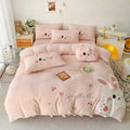 Pink cartoon rabbit applique bedding set for bedroom comfort