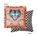 Pink cat print velvet throw pillow case with tassels living room