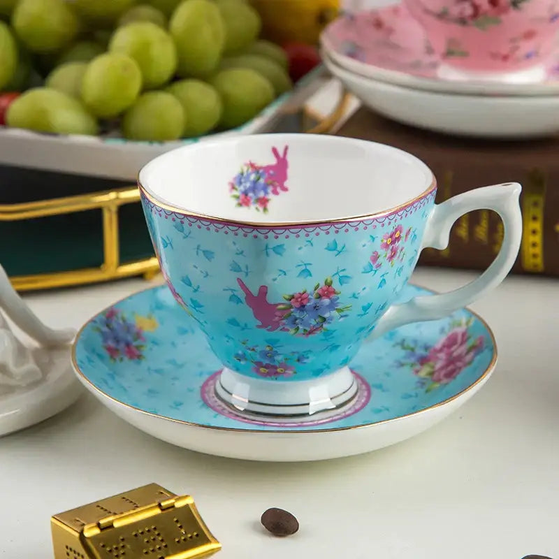Pink floral bone china flower tea cup set dining room phnom penh trim