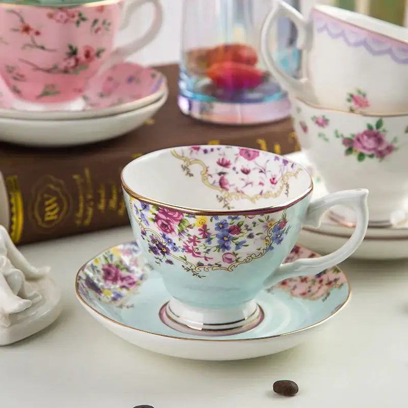 Pink floral bone china flower tea cup set dining room phnom penh trim