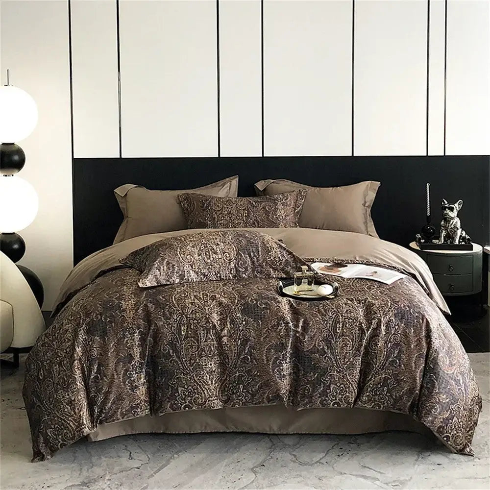 Pink floral satin egyptian cotton bedding set bedroom decor
