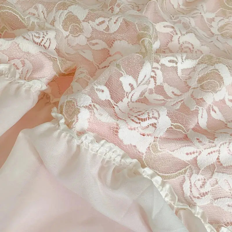 Pink french princess bedding set – bedroom lace ruffle decor