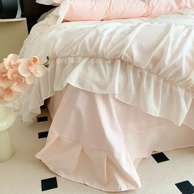Pink french princess bedding set – bedroom lace ruffle decor