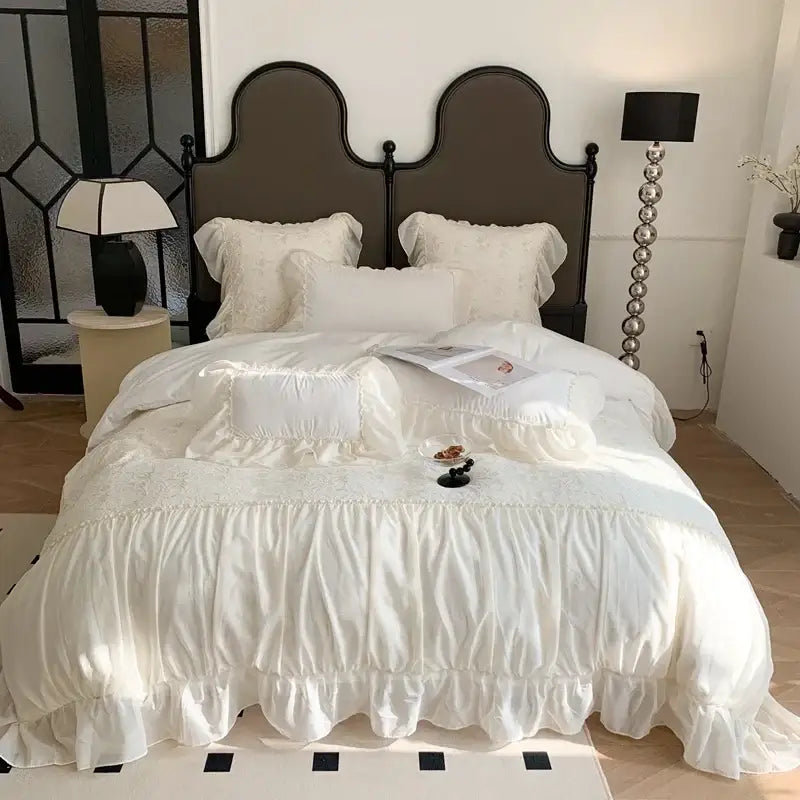 Pink french princess bedding set – bedroom lace ruffle decor